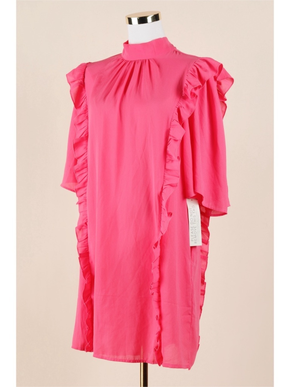 Sz S Happy x Nature By Kate Hudson Pink Ruffle Tie Neck Tunic Mini Dress NWT